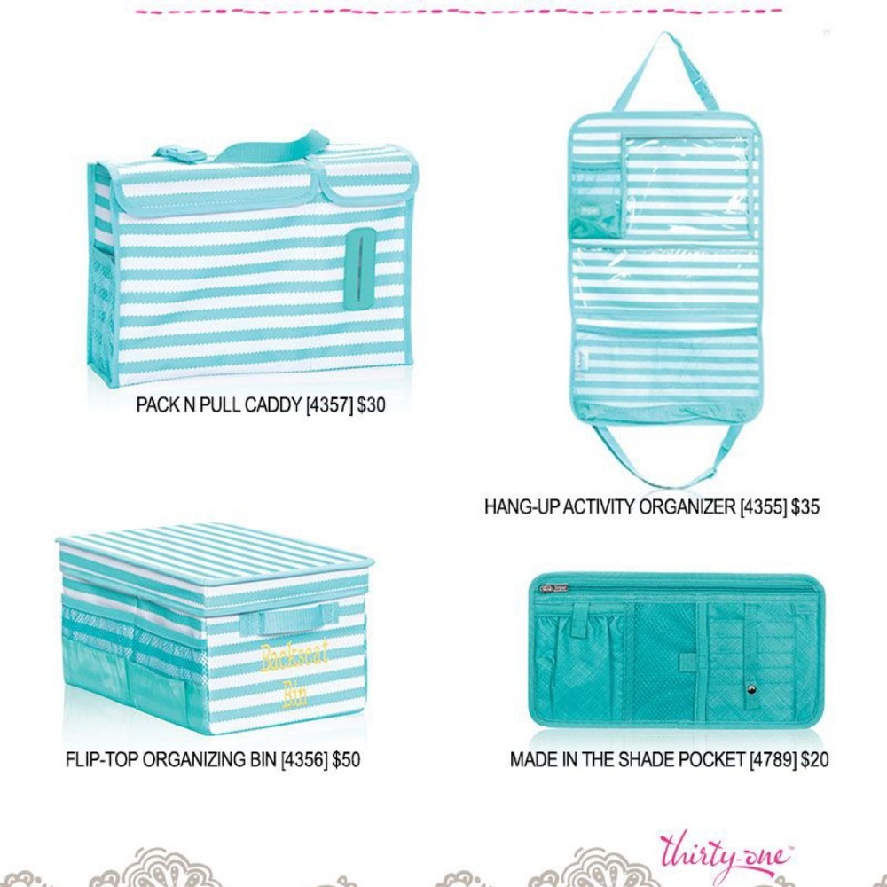 Thirty-one turquoise wave car organization set
